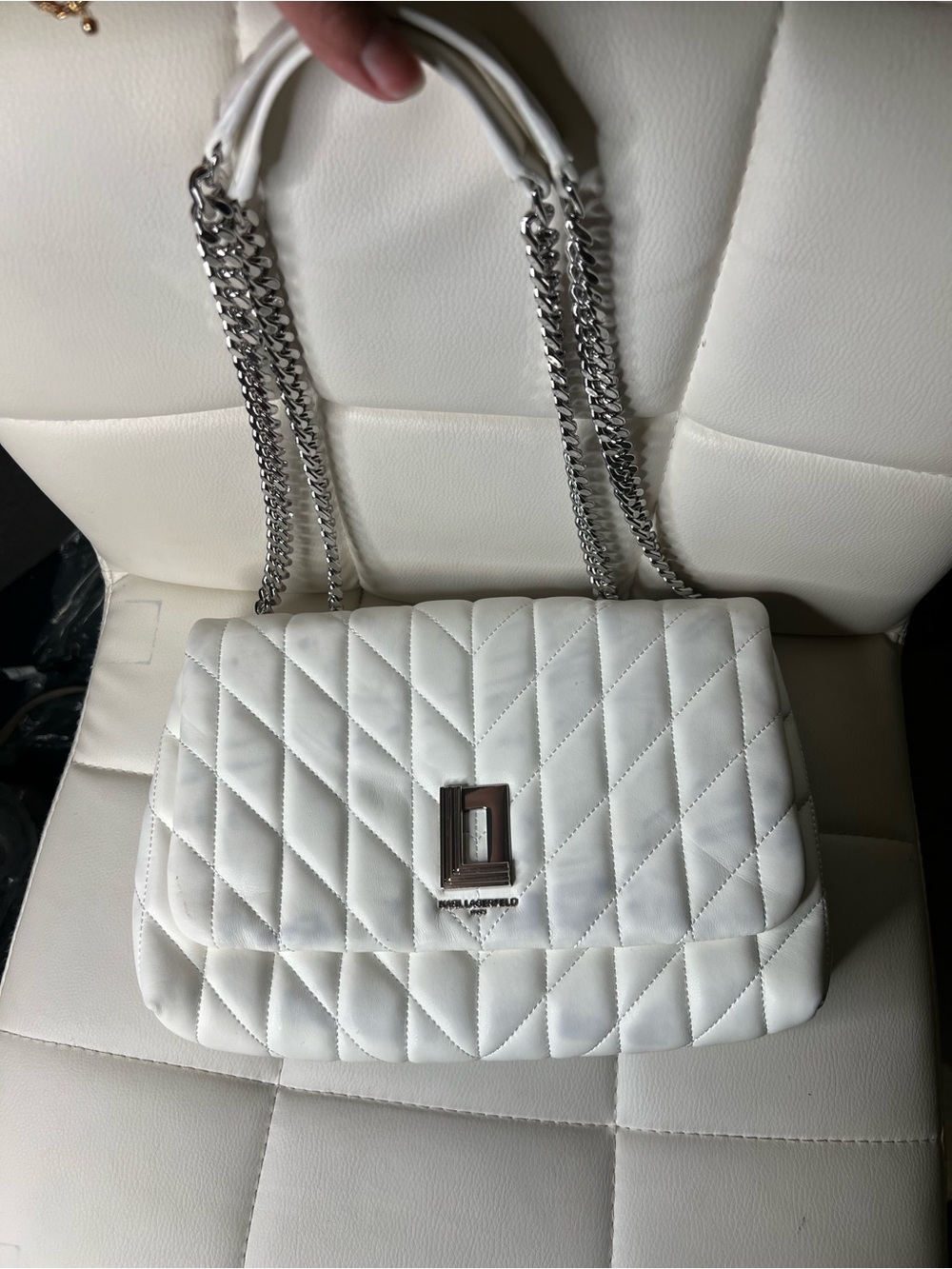 White Quilted Chain-Handle Shoulder Bag